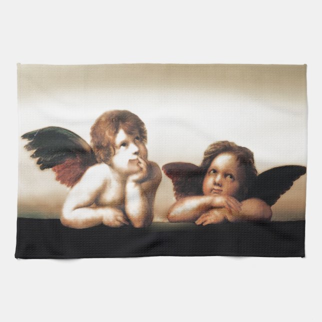 Raphael Sistine Madonnas Cherub Version 2 Tea Towel (Horizontal)