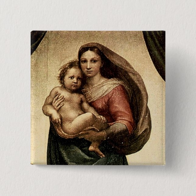 Raphael's "Sistine Madonna" Detail (circa 1513) 15 Cm Square Badge (Front)