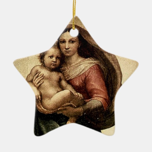 Raphael's "Sistine Madonna" Detail (circa 1513) Ceramic Tree Decoration (Front)