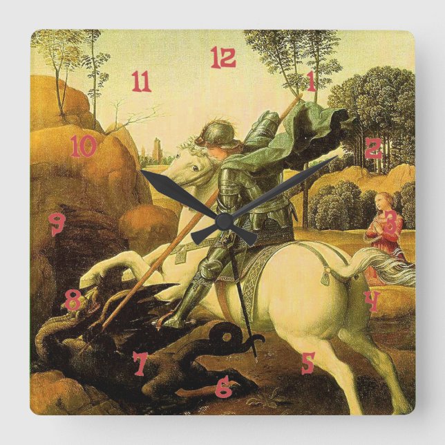 Raphael's "St. George and the Dragon" (circa 1505) Square Wall Clock (Front)