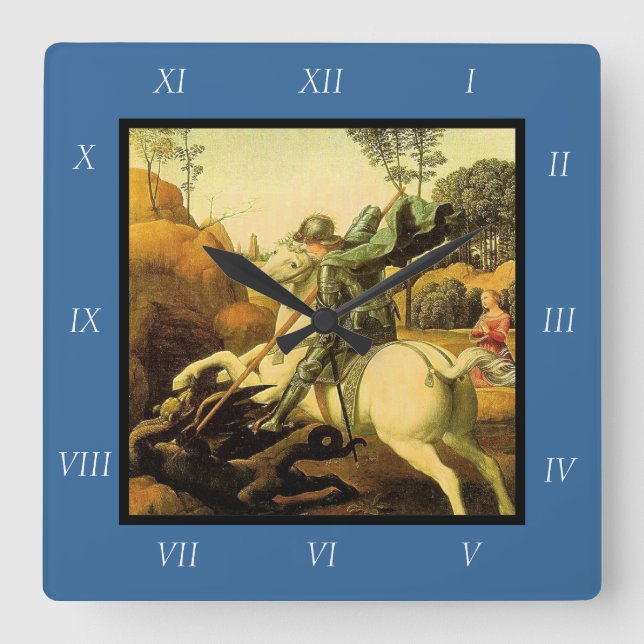 Raphael's "St. George and the Dragon" (circa 1505) Square Wall Clock (Front)