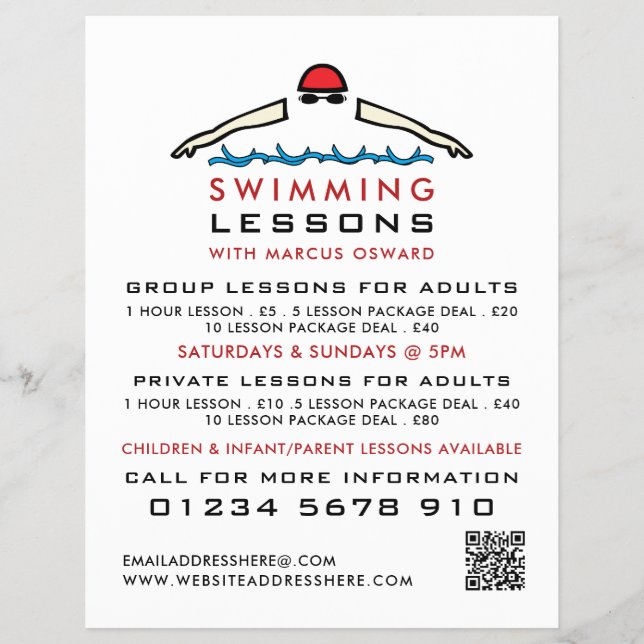 Rapid Swimming Icon, Swimming Lesson Advertising Flyer (Front)