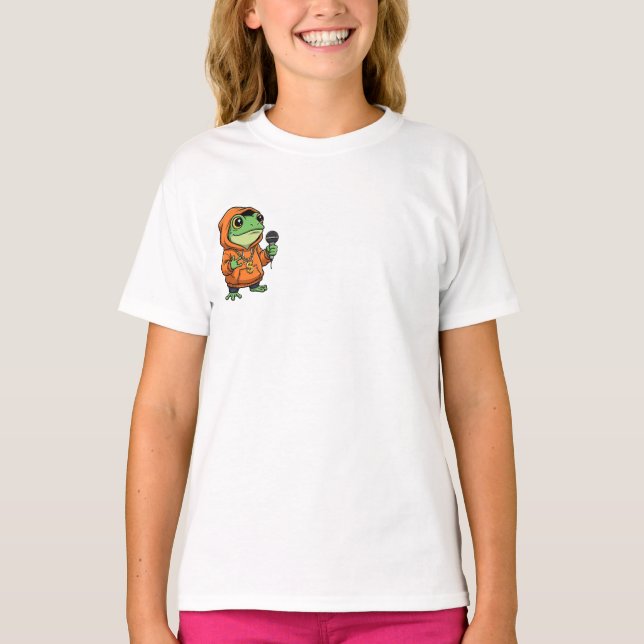 Rapper Frog with Microphone Kids T-Shirt (Front)