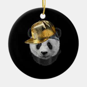 Rapper Giant Panda In Hip Hop Cap Ceramic Tree Decoration