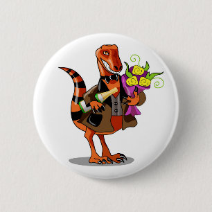 Raptor Holding Bottle Of Sparkling Wine & Flowers 6 Cm Round Badge