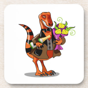 Raptor Holding Bottle Of Sparkling Wine & Flowers Coaster