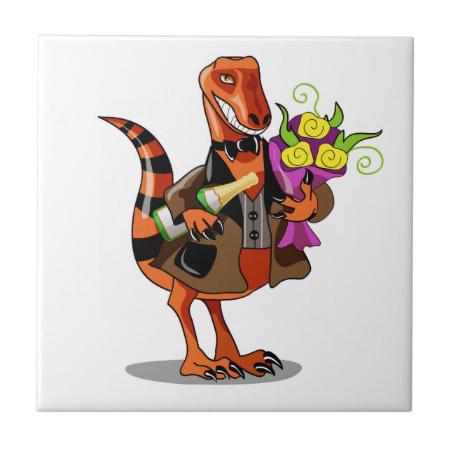 Raptor Holding Bottle Of Sparkling Wine & Flowers Tile (Front)