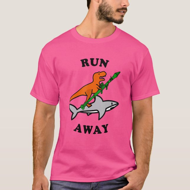 Raptor With A Rocket Launcher Riding A Shark Meme  T-Shirt (Front)