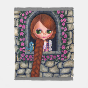 Rapunzel Big Eyes Girl Doll Cute Redhead Bluebird Fleece Blanket