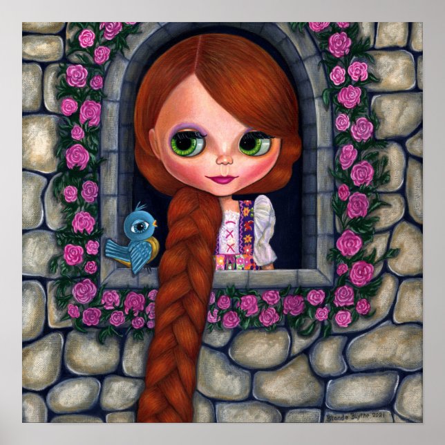Rapunzel Big Eyes Girl Doll Cute Redhead Bluebird Poster (Front)