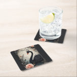 Rare as a black swan, timeless as true love.  square paper coaster<br><div class="desc">Rare as a black swan, timeless as true love. In a quiet moment beside still waters, the Royal Swan appears — crowned in grace and surrounded by delicate roses. A symbol of rare beauty and enduring devotion, the black swan represents a love that stands apart from all others. Framed by...</div>