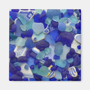 Rare blue and aqua sea glass, beach magnet