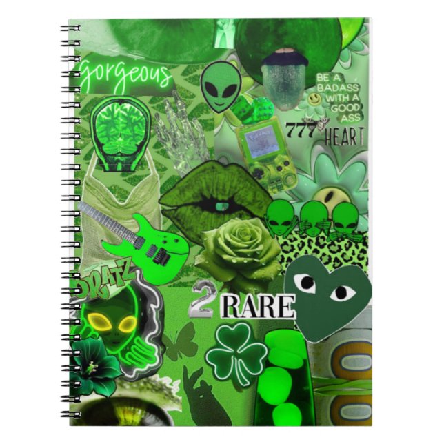 Rare Energy Green Collage – Alien Aesthetic & Vibe Notebook (Front)
