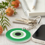 Rare Green Mati Evil Eye symbol talisman keychain<br><div class="desc">Rare Green Mati Evil Eye symbol talisman keychain. Famous mati ancient Greek / Turkish icon for protection and good luck. Custom round key chain gift. Personalise with a photo on the back optionally.</div>