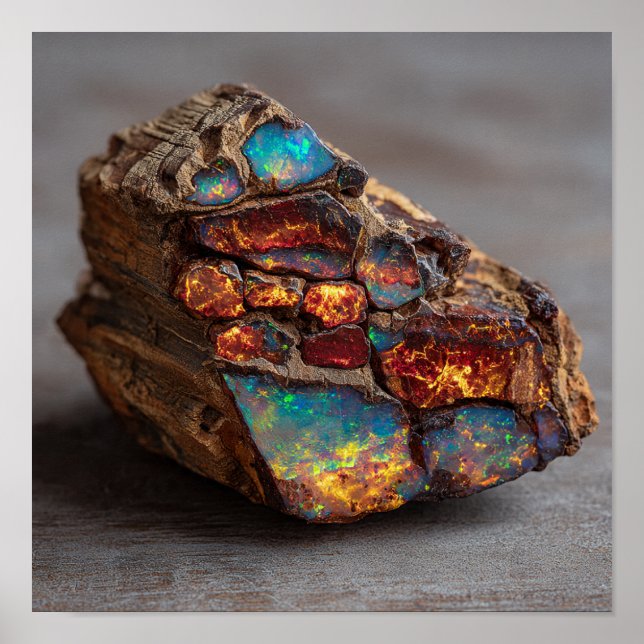 Rare Opalised Dinosaur Bone Fossil Fragment Poster (Front)
