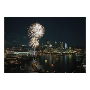 RARE-Pittsburgh at Night With Fireworks Photo Print