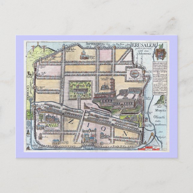 Rare restored antique map of Jerusalem Postcard (Front)