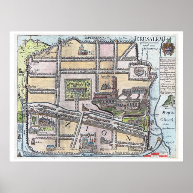 Rare restored antique map of Jerusalem Poster (Front)