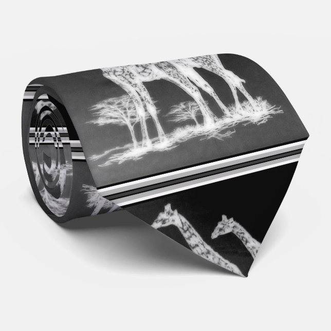 Rare Retro African Giraffes in Black/White Design Tie (Rolled)