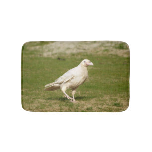 Rare White (Spirit) Raven and Grass Bath Mat