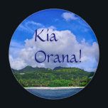 Rarotonga Magnet<br><div class="desc">A refridgerator magnet with the beautiful island of Rarotonga and the Cook Island greeting "Kia Orana!"</div>