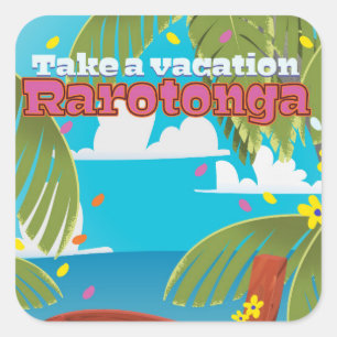 Rarotonga vintage travel poster square sticker