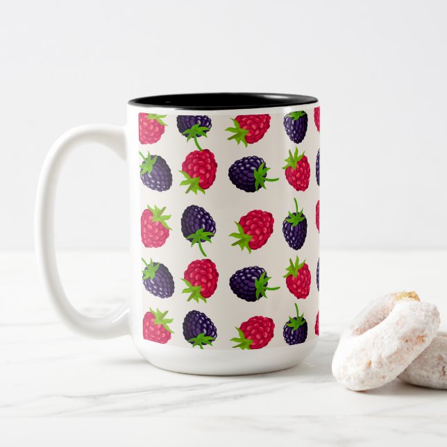 Rasberry & Blackberry Beauty Two-Tone Coffee Mug (With Donut)