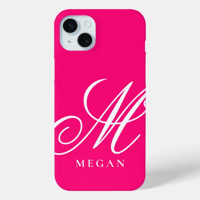 Rasberry pink monogrammed Case-Mate iPhone 15 case (Back)