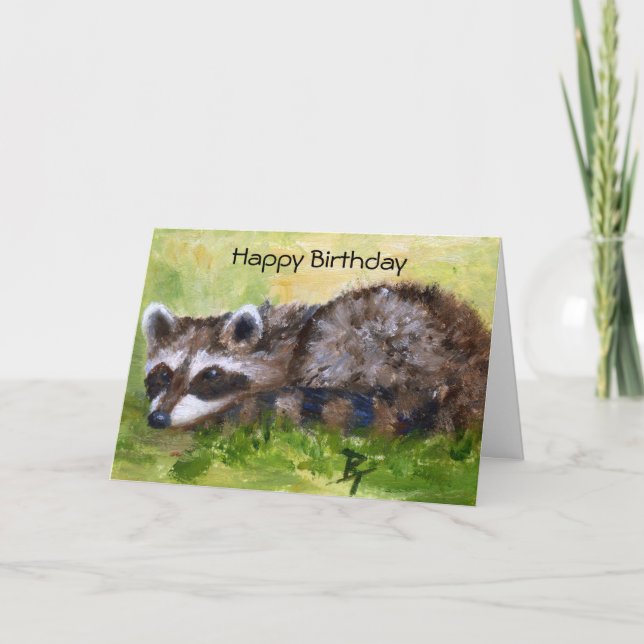 Rascal aceo Racoon Birthday Card (Front)