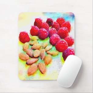 Raspberries and Almonds Healthy Snack Watercolor Mouse Pad