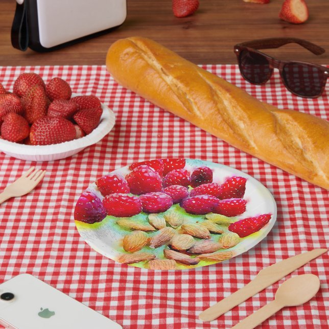 Raspberries and Almonds Watercolor Picnic Paper Plate (Picnic)