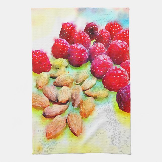 Raspberries and Almonds Watercolor Tea Towel (Vertical)