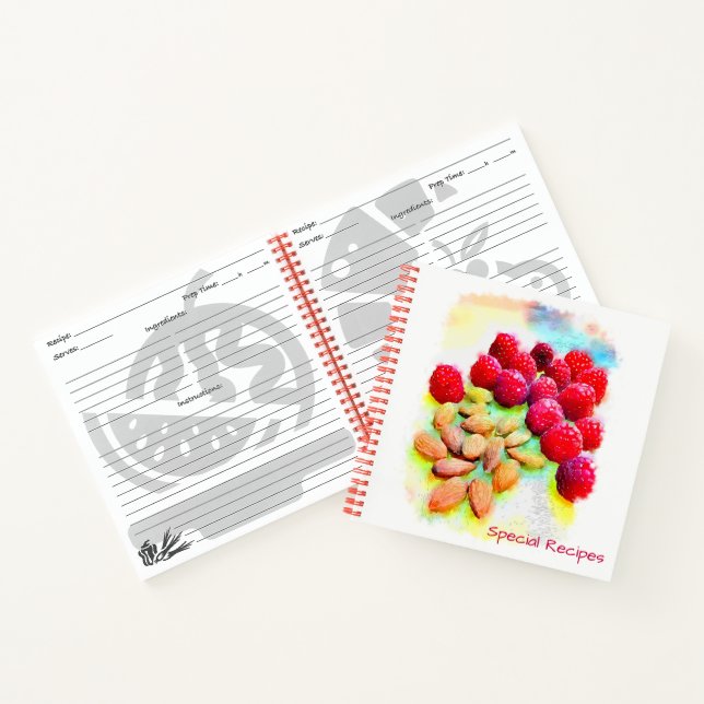Raspberries and Almonds Watercolor Template Covers Notebook (Inside)