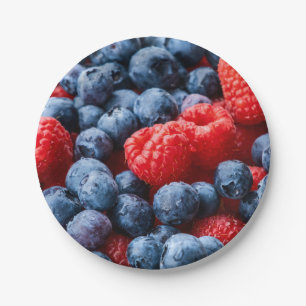 Raspberries and Blueberries Paper Plate