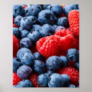 Raspberries and Blueberries Poster