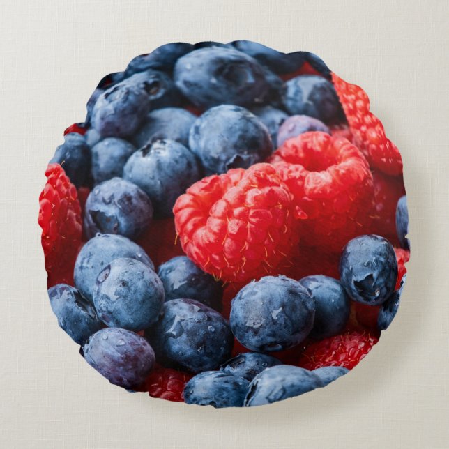 Raspberries and Blueberries Round Cushion (Front)