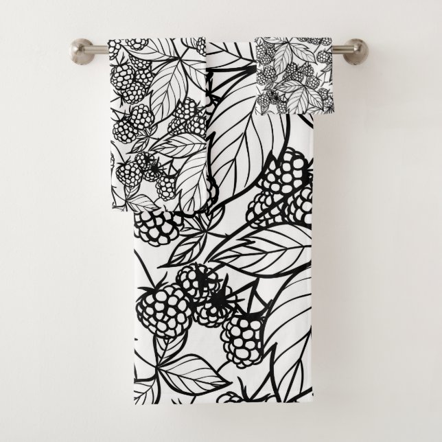 Raspberries hand drawn pattern bath towel set (Insitu)