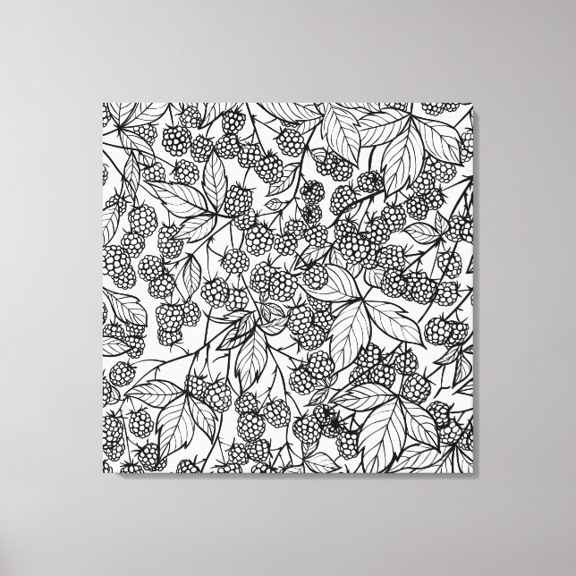 Raspberries hand drawn pattern canvas print (Front)