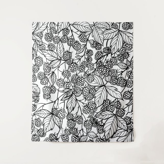 Raspberries hand drawn pattern tapestry (Front)