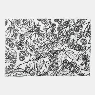 Raspberries hand drawn pattern tea towel