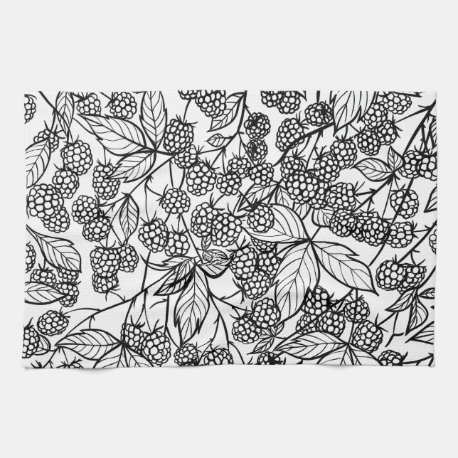 Raspberries hand drawn pattern tea towel (Horizontal)