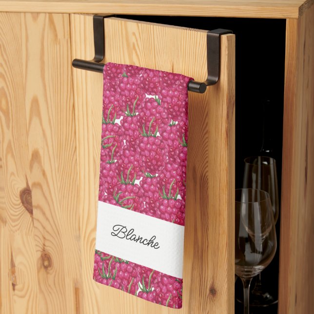 Raspberries Hand-painted Watercolor Monogrammed Tea Towel (Thirds Fold)