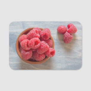 Raspberries in a bowl name tag