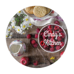 Raspberries in a bowl Rustic Floral Kitchen Cutting Board