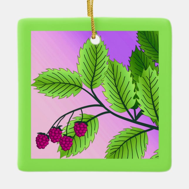 Raspberries on a branch ceramic tree decoration (Front)