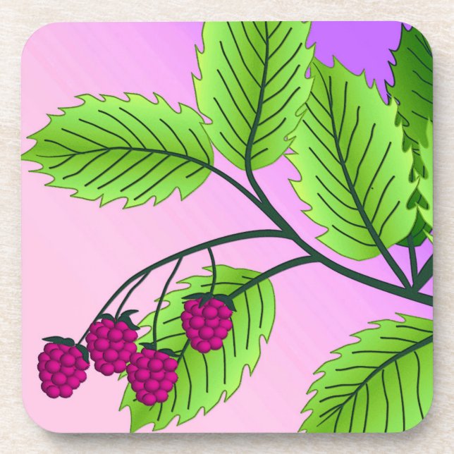 Raspberries on a branch coaster (Front)