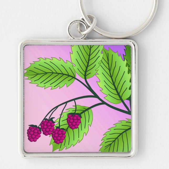 Raspberries on a branch key ring (Front)