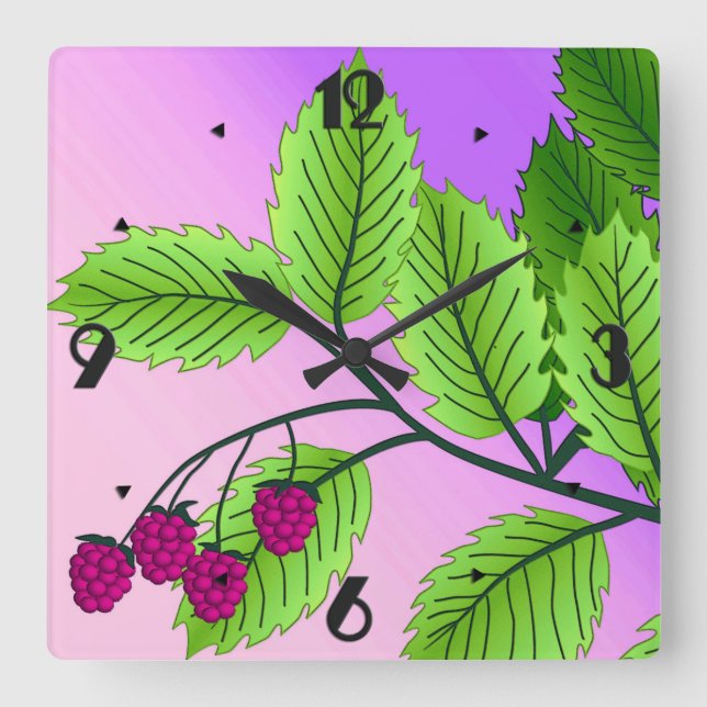 Raspberries on a branch square wall clock (Front)
