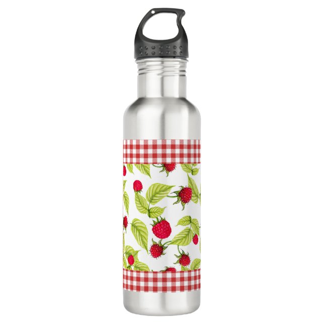 Raspberries on Red Gingham  710 Ml Water Bottle (Front)