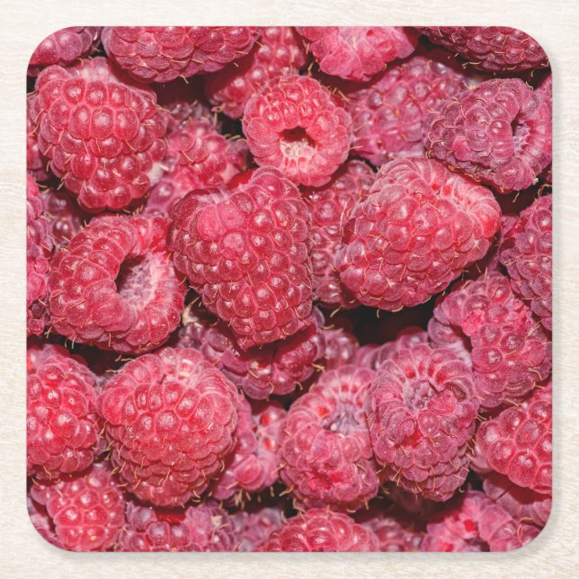 Raspberries Square Paper Coaster (Front)